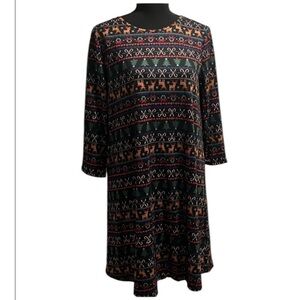 EUC Dress Works Christmas Dress Black with Reindeer Candy Cane Trees Hearts Sz S